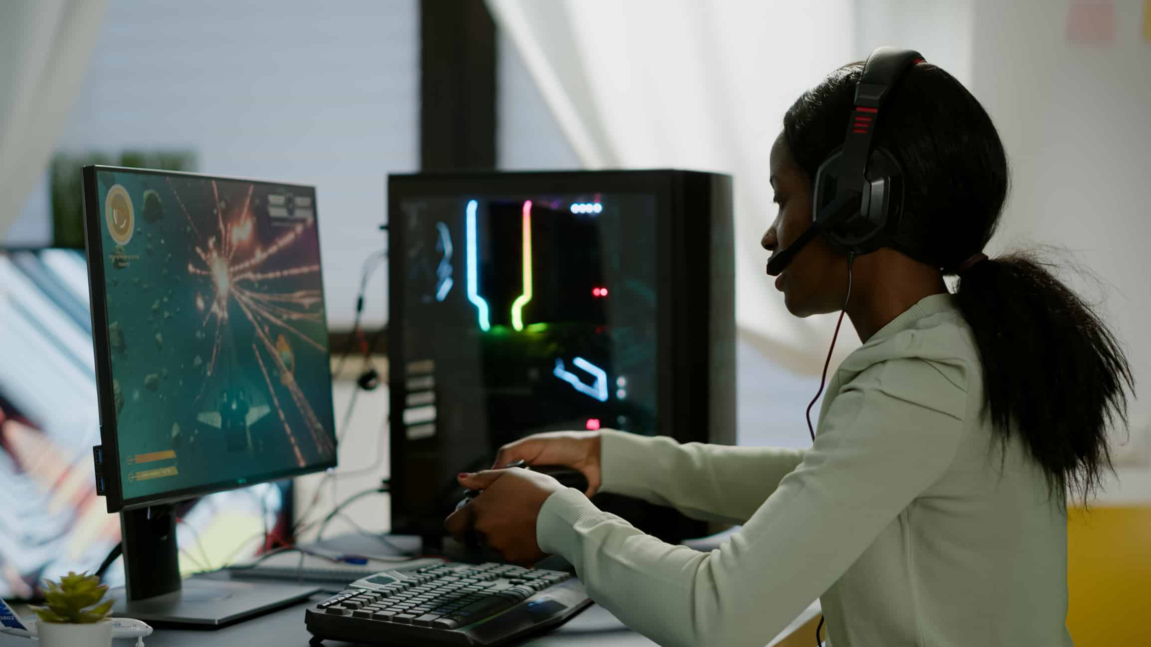 Upsed african woman gamer streaming online videogames and losing